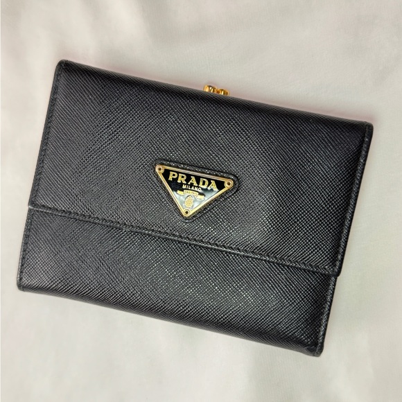 Prada Compact Saffiano Leather Wallet With Kisslock Pouch - Picture 2 of 11